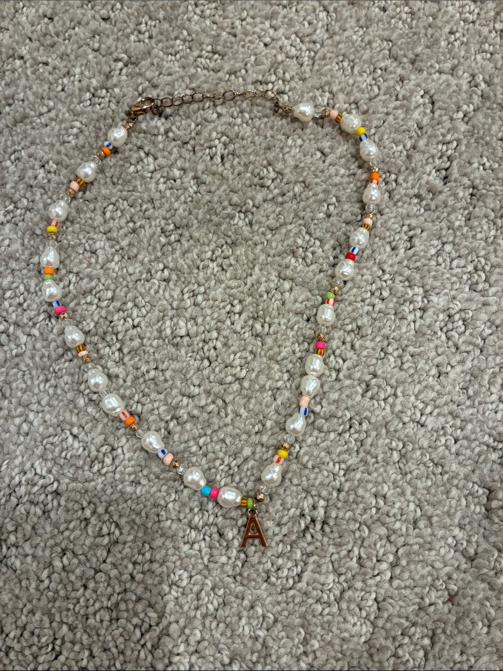 Altar'd State Gold 'A' Charm Pearl Necklace with Multicolor Beads